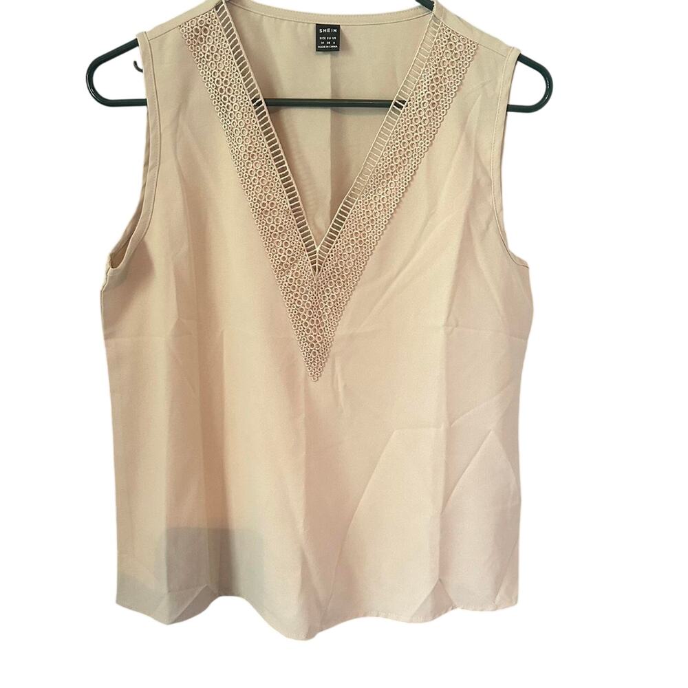 Cream shein sleeveless v neck top